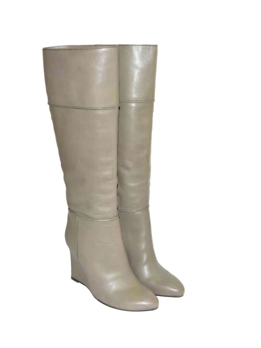 New Tory Burch 'Linnett' Wedge Knee High Boot Taupe Tan Leather Sz 7 DD20